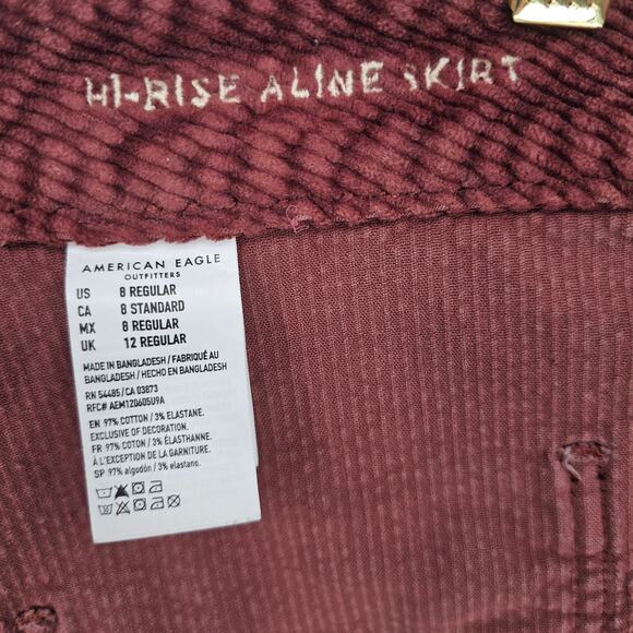 American Eagle Wine Stretch Corduroy Boho Retro 90s Y2K Mini Skirt 8R Academia - Picture 6 of 6